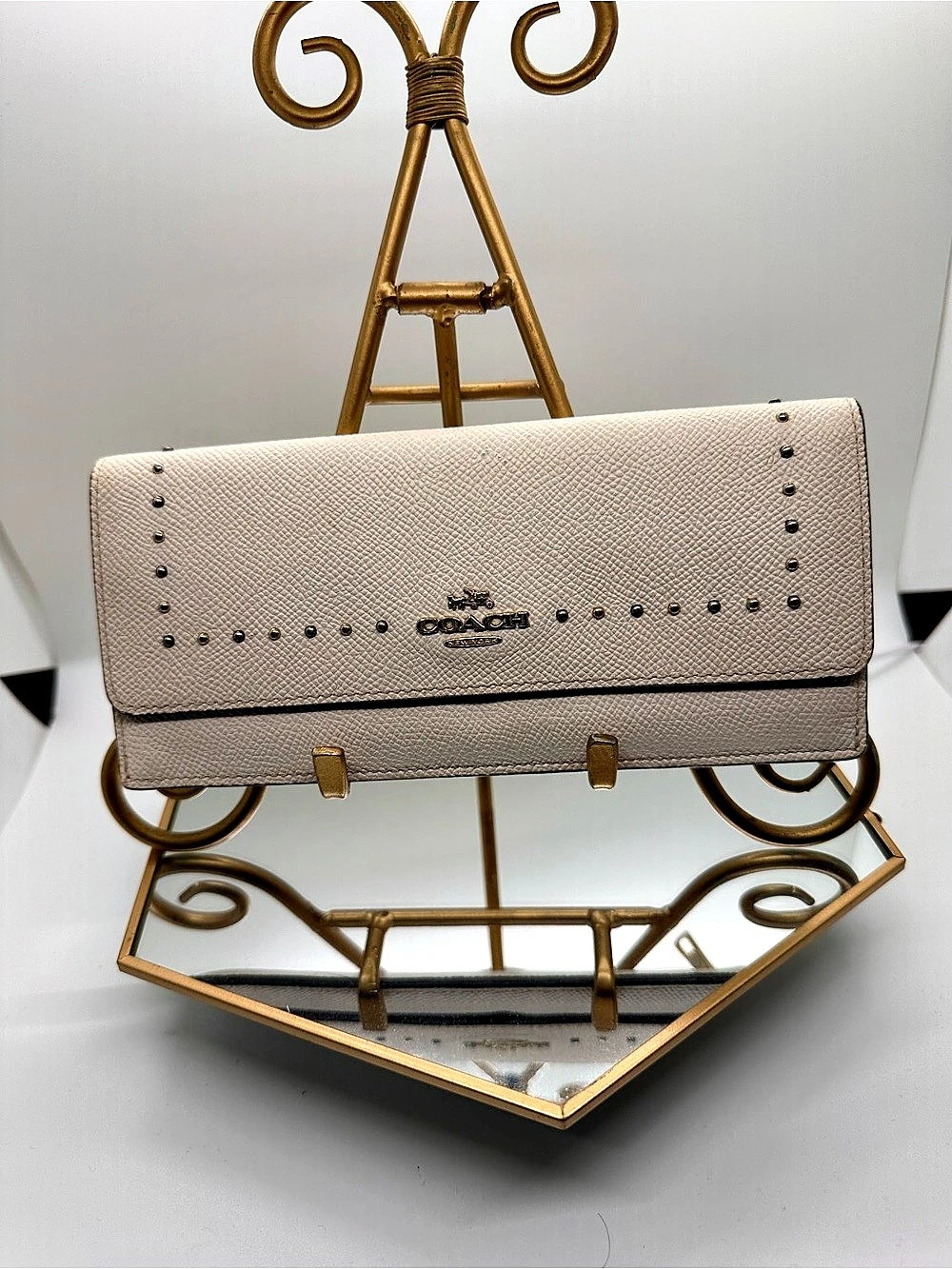 Coach Studded Crossgrain Leather Slim Envelope Wallet in White